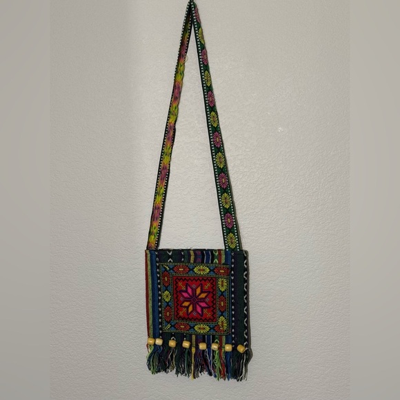 Handcrafted Artisanal Embroidered Colorful Woven Textile Crossbody Bag - Picture 8 of 9